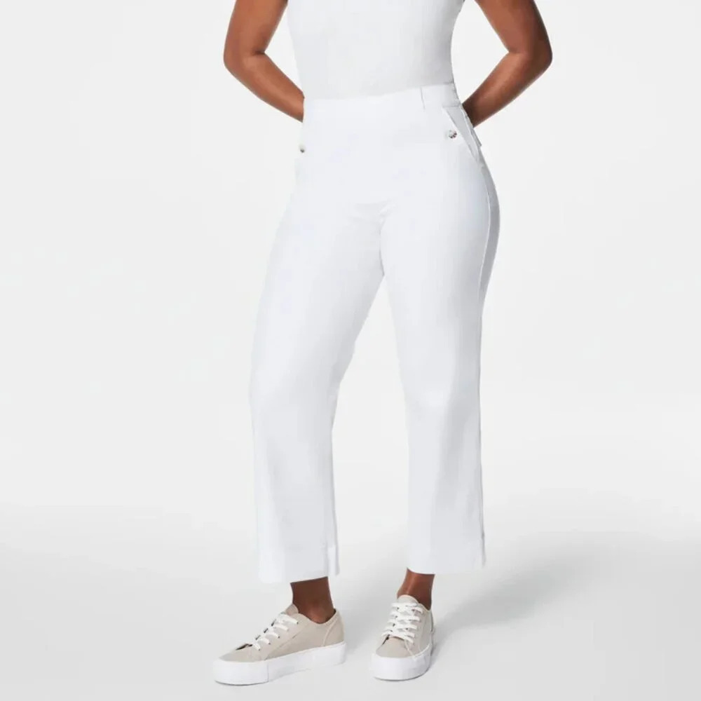 SPANX Stretch Twill Cropped Pant in White Sz: L